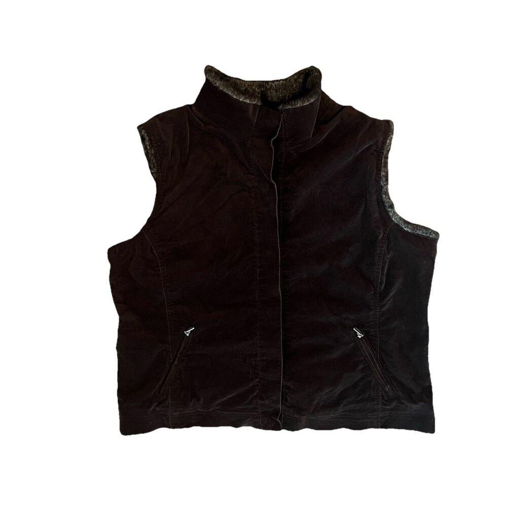 J. Jill Women’s Faux‎ Suede Vest 2X Faux Fur Lined Chocolate Brown